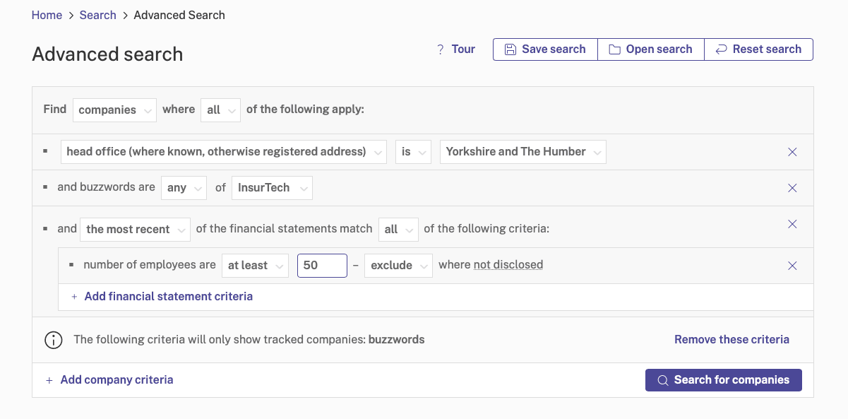Advanced search: Company Criteria Search (v3)