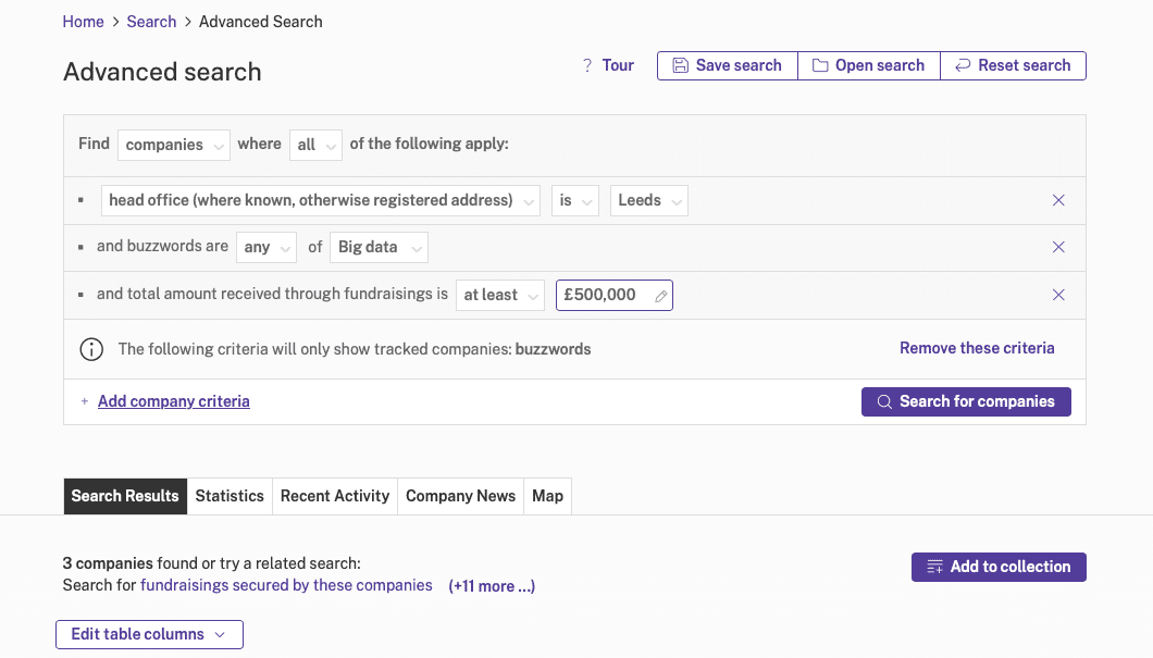 Advanced Search: Company Criteria £500k